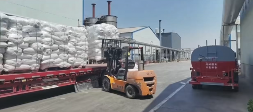 工厂厂区污泥脱水产品整齐装车，提升压泥效率