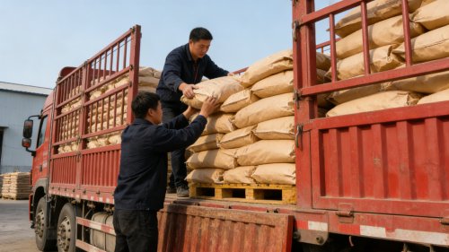 工业污水处理PAM药剂厂区产品装车现场