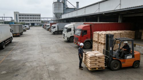 PAM粉仓库整齐装车