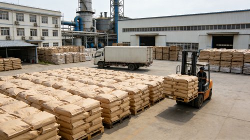 洗煤用聚丙烯酰胺产品装车现场