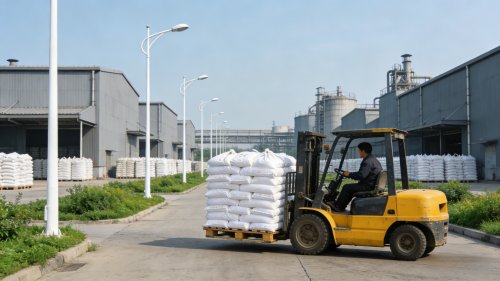 工厂厂区聚丙烯酰胺成品装车运输