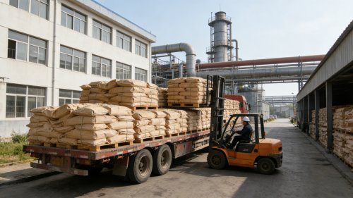 工厂厂区聚丙烯酰胺产品装车全景