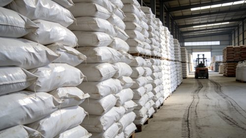 工厂厂区内聚丙烯酰胺PAM包装整齐待发