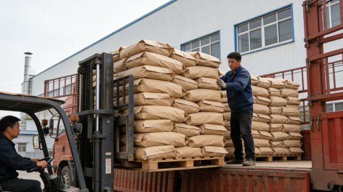 PAM产品在工厂厂区装车准备发往污水处理项目现场