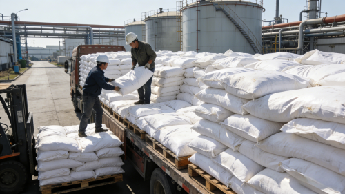 污水处理用聚丙烯酰胺工厂装车现场