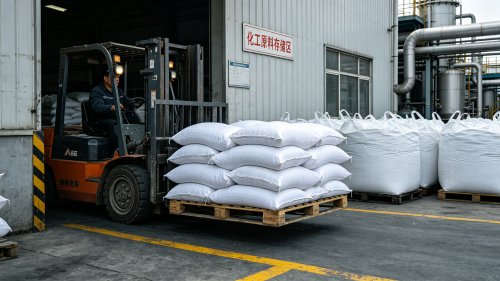 污泥脱水用阳离子PAM吨袋装车适用于板框压滤机和带式压滤机厂区实拍