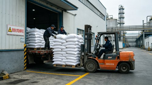 制香用阴离子聚丙烯酰胺吨袋装车冷水可糊化添加量0.2%至0.5%用于线香盘香粘结成型厂区实拍