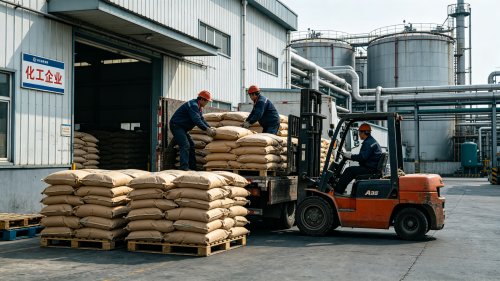 聚丙烯酰胺PAM阴离子型粉末工厂厂区装车耐温70至90℃用于油田驱油和高温污水处理厂区实拍